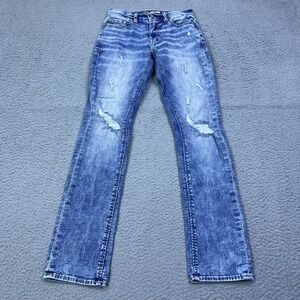 BKE Alec Straight Leg Jeans Mens 27R (28x33)‎ Slim Acid Blue Stretch Distressed